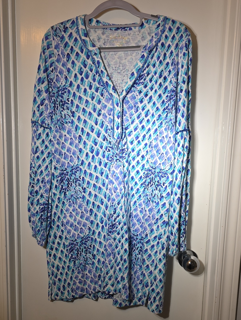 Lilly Pulitzer Blue & Aqua Printed V-Neck Tunic Size S